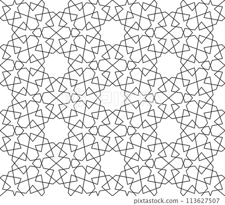 Seamless geometric ornament based on traditional islamic art. Black and white. 113627507