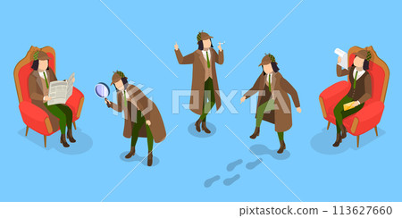 3D Isometric Flat Vector Set of Funny Detective Characters, Investigating Agency 3D Isometric Flat Vector Set of Funny Detective Characters, Investigating Agency 113627660