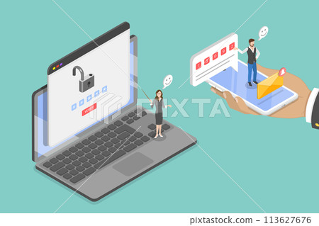3D Isometric Flat Vector Illustration of Two Steps Authentication, 2FA Multifactor Verification 113627676