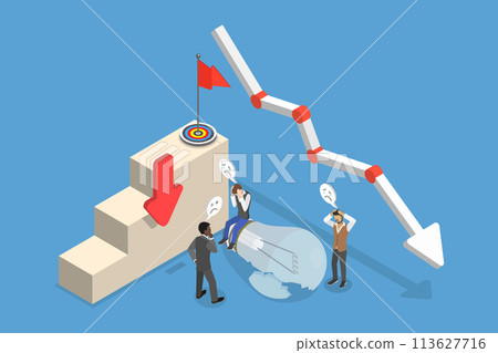 3D Isometric Flat Vector Illustration of Fail Start Up, New Business Failure 113627716