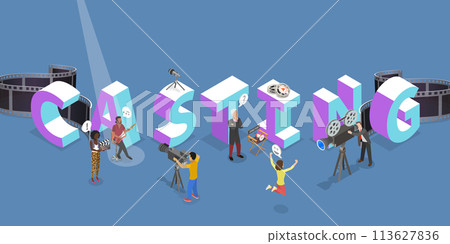 3D Isometric Flat Vector Illustration of Film Casting, Video Production 3D Isometric Flat Vector Illustration of Film Casting, Video Production 113627836