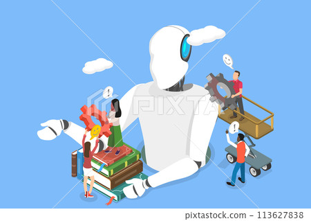 3D Isometric Flat Vector Illustration of Robotic Process Automatization, Digital Chat Bot, Conversation Assistant 113627838