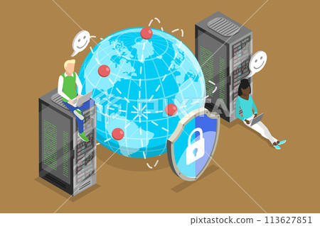 3D Isometric Flat Vector Illustration of Proxy Server, VPN Access 113627851