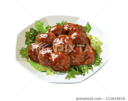 Meatballs (octagonal plate, with lettuce) Meatballs (octagonal plate, with lettuce) 113628816