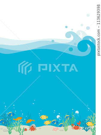Vector illustration of an ocean with fish swimming on the ocean floor Vector illustration of an ocean with fish swimming on the ocean floor 113629398