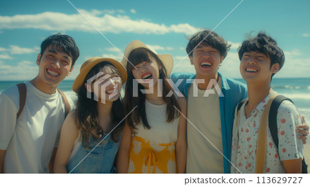 Group photo of friendly men and women Group photo of friendly men and women 113629727