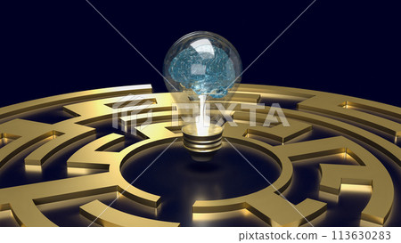 The Brain light bulb in maze for education or creative inspiration concept 3d rendering. The Brain light bulb in maze for education or creative inspiration concept 3d rendering. 113630283