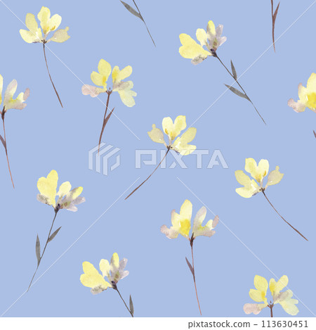 Modern watercolor seamless pattern with cute simple yellow flowers. Hand-drawn artistic illustration. 113630451