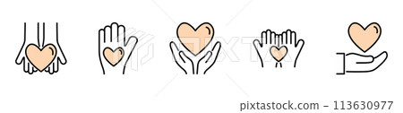 Hand and heart icon set 113630977