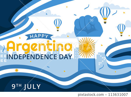 Happy Argentina Independence Day Vector Illustration on 9Th of july with Waving Flag and Ribbon in Flat Cartoon Celebration Background Design 113631007