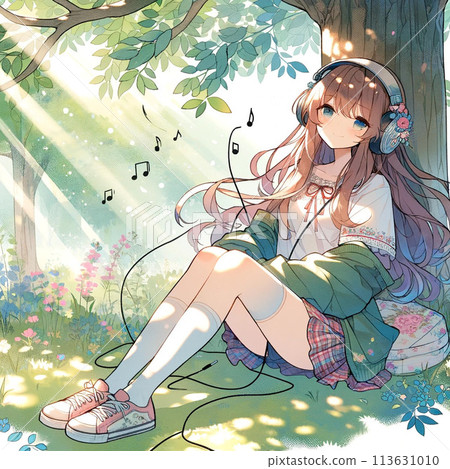 Paradise in Silence - Girl Listening to Music 113631010