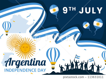 Happy Argentina Independence Day Vector Illustration on 9Th of july with Waving Flag and Ribbon in Flat Cartoon Celebration Background Design 113631011