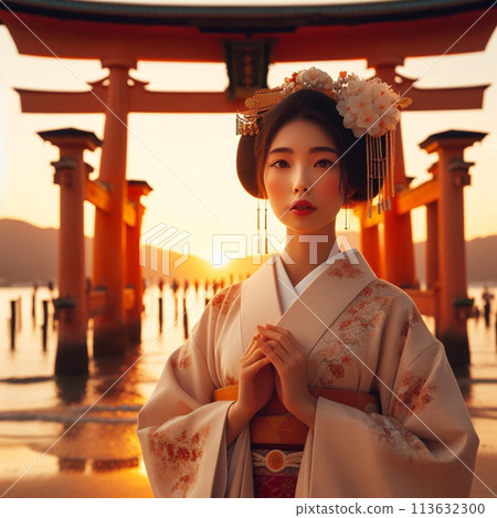 嚴島神社和和服的女人 嚴島神社和和服的女人 113632300