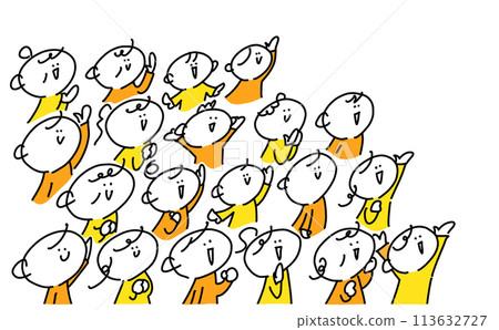 Smiling people looking up into the distance, happy people of all ages and genders, simple and cute line drawing illustration 113632727