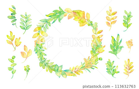 Watercolor painting. Watercolor nectar plant frame. Watercolor plant leaf illustration. Plant frame. Watercolor painting. Watercolor nectar plant frame. Watercolor plant leaf illustration. Plant frame. 113632763