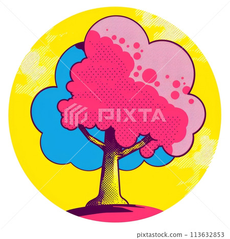 Colorful cartoon pop-art style tree with minimal details, Generative AI 113632853
