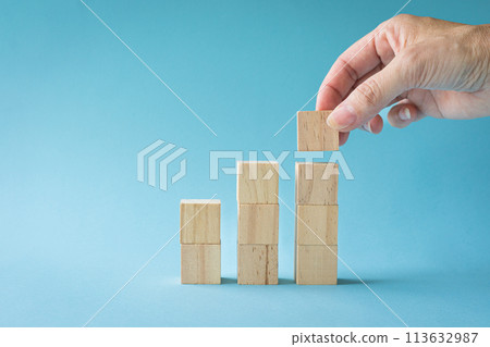 Wood cube stacking as step stair. 113632987