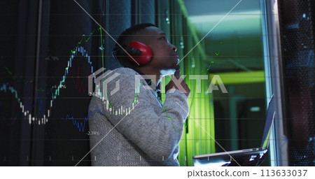 Image of data processing over african american male it engineer and computer servers Image of data processing over african american male it engineer and computer servers 113633037