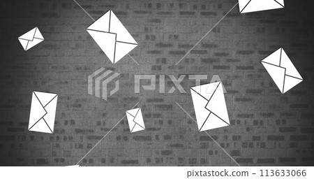 Digital image of falling email icons on a brick wall background 4k Digital image of falling email icons on a brick wall background 4k 113633066