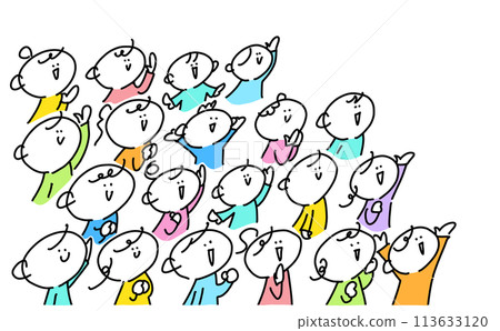Smiling people looking up into the distance with joy - simple and cute line drawing illustration 113633120