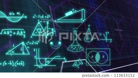 Image of mathematical formulae and scientific data processing over black background Image of mathematical formulae and scientific data processing over black background 113633152