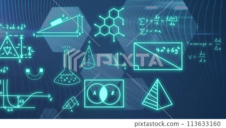 Image of mathematical formulae and scientific data processing over black background Image of mathematical formulae and scientific data processing over black background 113633160