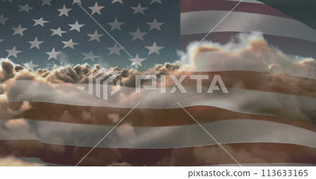 A digital composite of the American flag and clouds 113633165