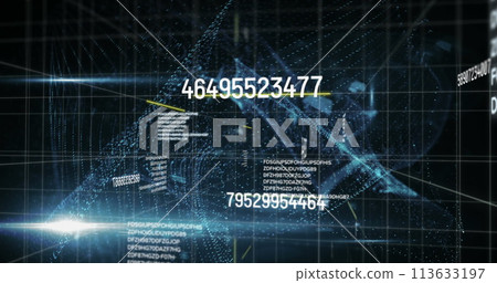 Image of numbers changing data processing with online security padlock and grid Image of numbers changing data processing with online security padlock and grid 113633197