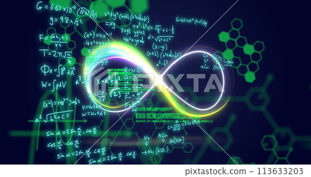 Image of mathematical formulae and scientific data processing over black background Image of mathematical formulae and scientific data processing over black background 113633203