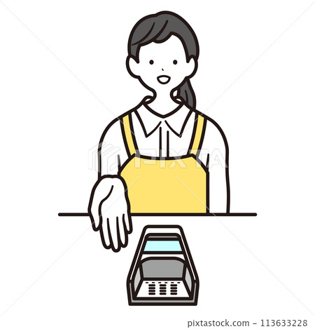 咖啡館工作女員工上半身插圖素材,提供智慧型手機支付訊息 咖啡館工作女員工上半身插圖素材,提供智慧型手機支付訊息 113633228