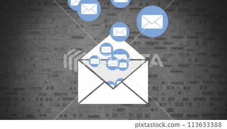 Envelope with message icons on a brick wall 113633388