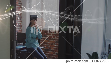 Image of data processing over caucasian businesswoman in office Image of data processing over caucasian businesswoman in office 113633560