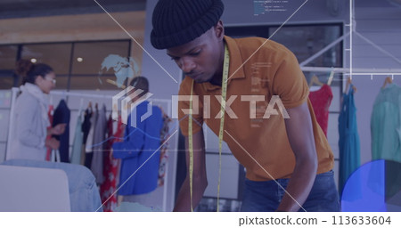 Image of data processing over diverse business people in office Image of data processing over diverse business people in office 113633604
