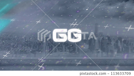 Image of 6g text, cityscape and connections 113633709