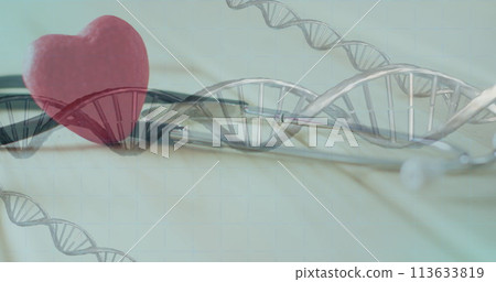 Image of dna strands and scope scanning over stethoscope and heart 113633819