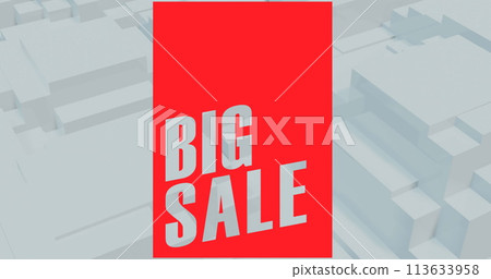 Image of big sale text on red banner and white pulsating background Image of big sale text on red banner and white pulsating background 113633958