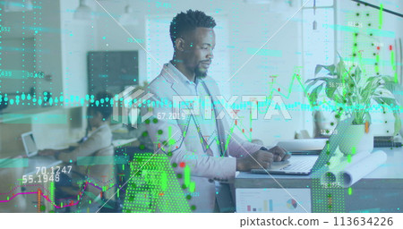 Image of data processing over diverse business people in office Image of data processing over diverse business people in office 113634226