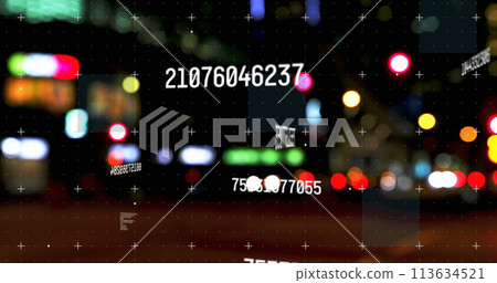 Digital composite image of multiple changing numbers against night city traffic 113634521