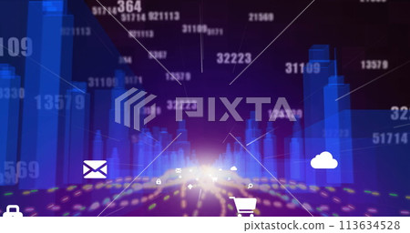 Image of digital interface with icons and data processing Image of digital interface with icons and data processing 113634528