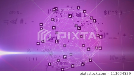 Image of digital interface with icons and data processing 113634529