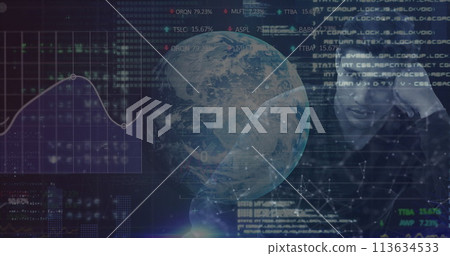 Image of digital interface with icons and data processing 113634533