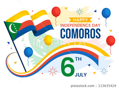 Happy Comoros Independence Day Vector Illustration on 6 July with Comorian Waving Flag in National Holiday Flat Cartoon Background Design 113635429