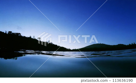Blue sky and blue sea AI image 113636190