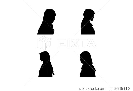 Muslim woman in hijab fashion silhouette set, Woman Hijab Silhouette Design set 113636310