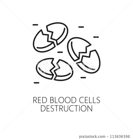Hematology line icon. Anemia symptom, physical disease vector outline sign of red blood cells destruction, lack of hemoglobin, oxygen transport disorder. Anemia symptom symbol with blood cells 113636398