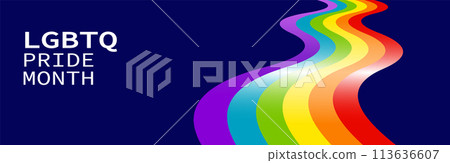 LGBTQ pride month banner. Rainbow PRIDE month with festival parades, parties and social events. Colorful rainbow flag. Vector design template. LGBTQIA Pride Month Text. Pride flag vector. LGBTQ pride month banner. Rainbow PRIDE month with festival parades, parties and social events. Colorful rainbow flag. Vector design template. LGBTQIA Pride Month Text. Pride flag vector. 113636607