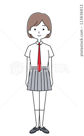 女學生插畫（夏裝/裙子長度較短） 113636913