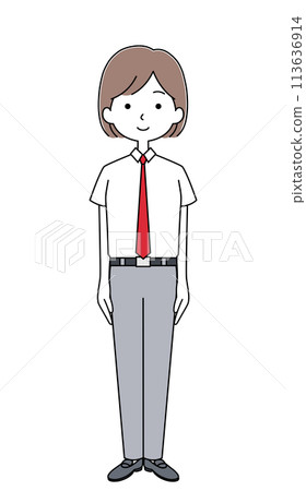 Illustration of a female student (summer clothes and pants) Illustration of a female student (summer clothes and pants) 113636914
