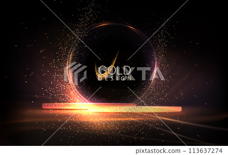 Composition with a podium,abstract frame with shiny tinsel on a black background Composition with a podium,abstract frame with shiny tinsel on a black background 113637274