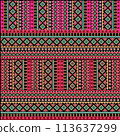 Beautiful seamless pattern handmade ikat art.folk embroidery and Mexican style. Aztec geometric art ornament print. photo mandalas pattern and Background concept. 113637299